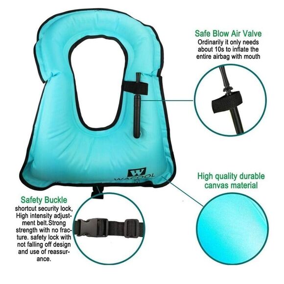 WACOOL Inflatable Snorkel Diving Swimming Scuba Vest Buoyancy Up To 220 lbs - Picture 6 of 8